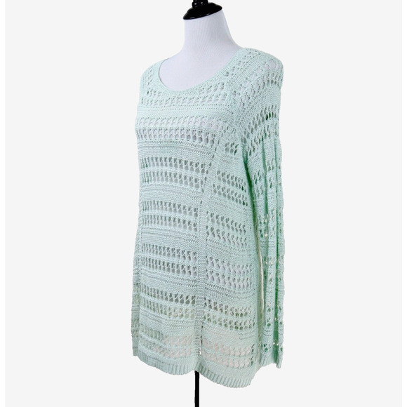 Soft Surroundings Size M Open Knit Scoop Neck Tunic Sweater Green - Picture 1 of 9